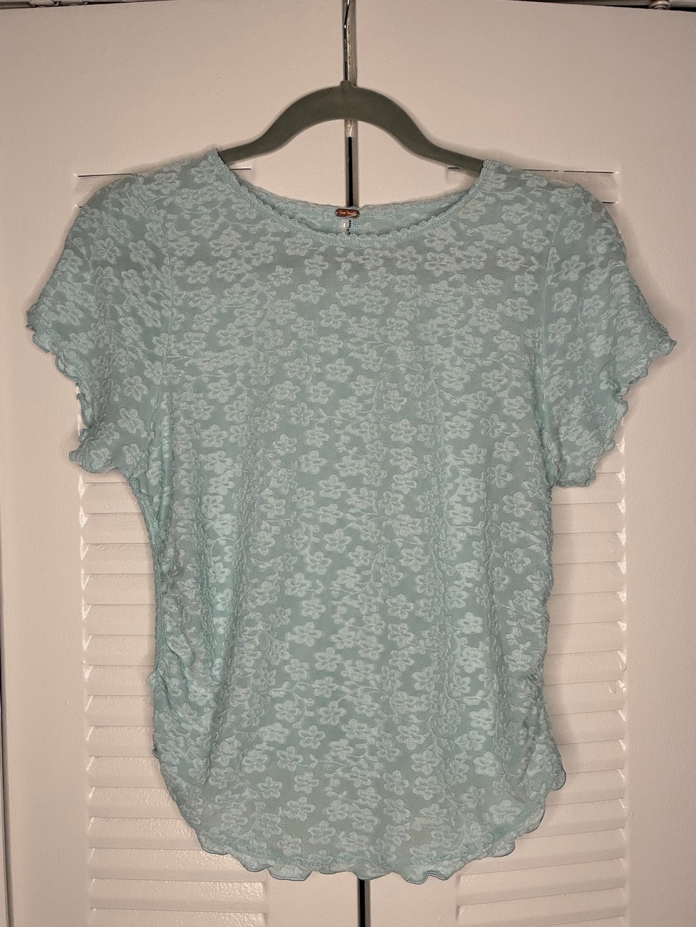 Free People Light Blue Floral Lace Short Sleeve Tee